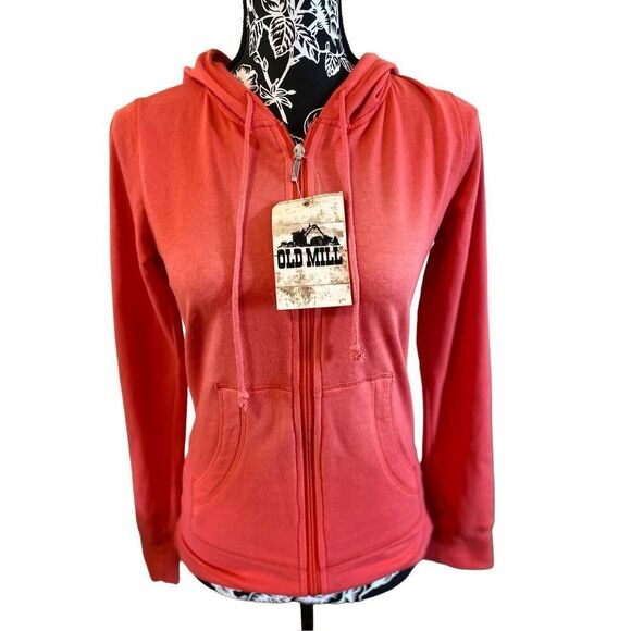 Nwt Old Mill Salmon Terry Cloth Track Jacket Full Zip Hoodie Sweatshirt Soft - Picture 1 of 13